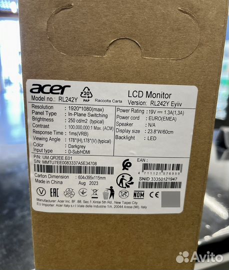 Монитор Acer 24, 100Гц