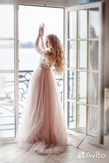 Платье пышное розовое вечернее 42 размер новое