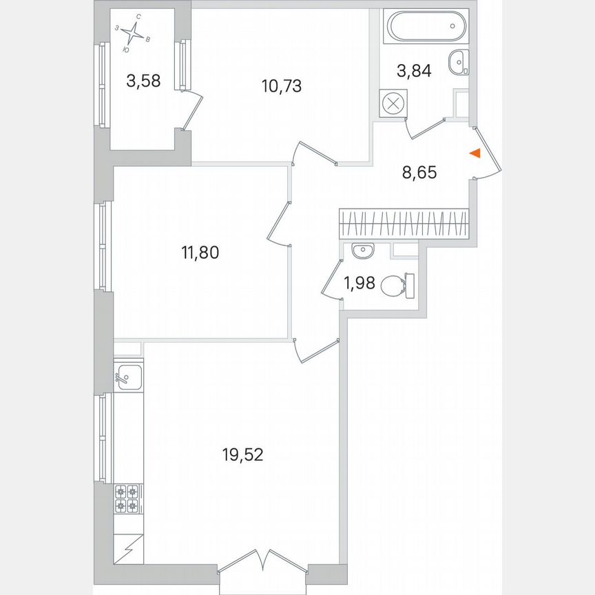 2-к. квартира, 58,3 м², 2/4 эт.