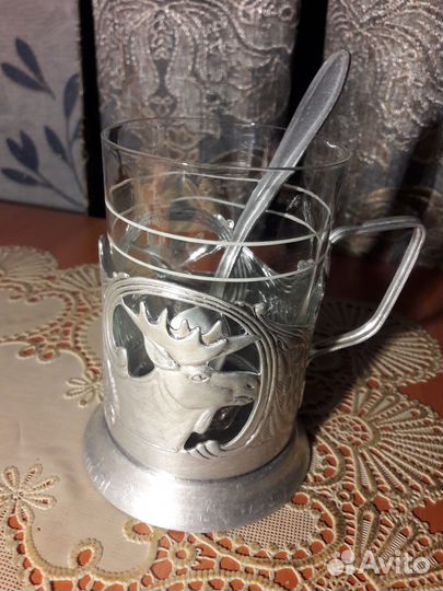 Подстаканник с ложкой и стаканом