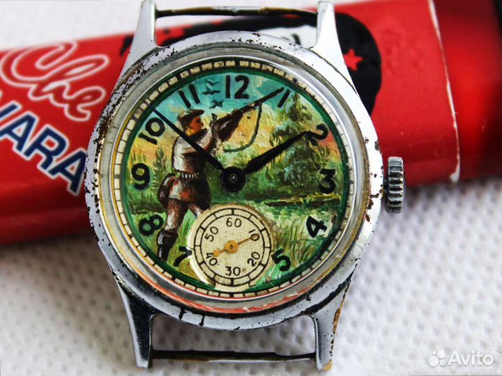 Часы Победа роспись циферблата Охотник 1952г СССР