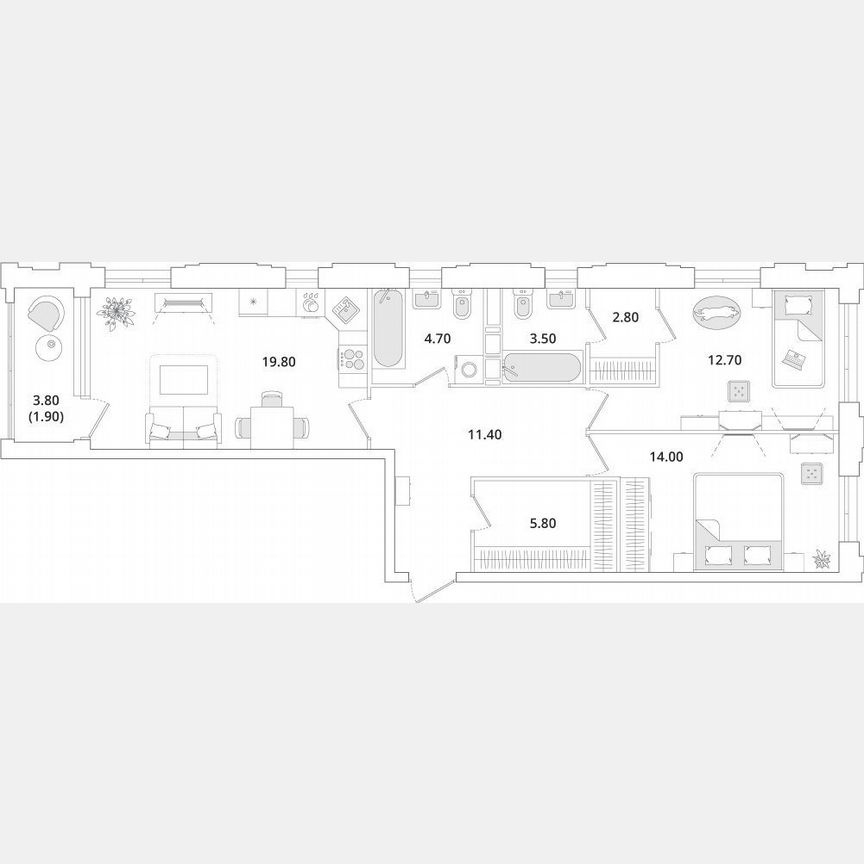 2-к. квартира, 76,6 м², 8/13 эт.