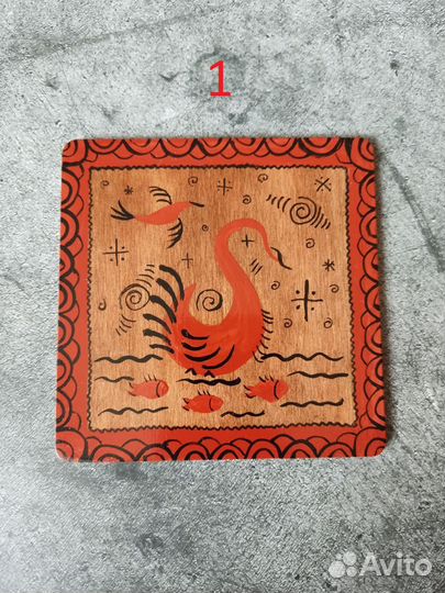 Мезенская роспись подставка под кружку из дерева