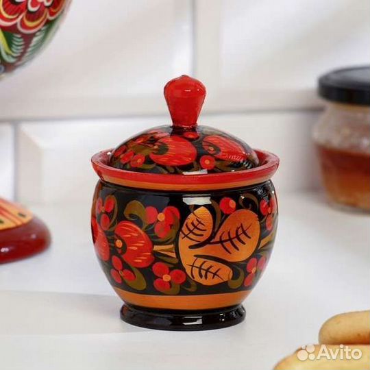 Солонка «Ягодка», с крышкой, 67 см, хохлома