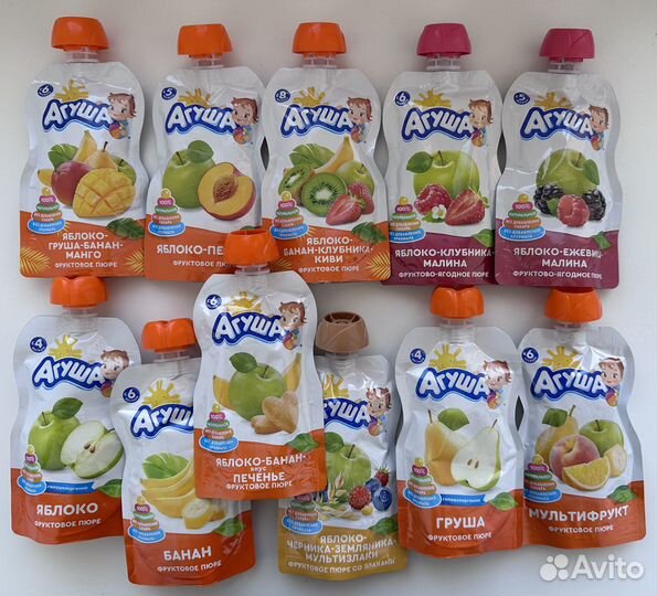 Фруктовое пюре Агуша в паучах разных вкусов