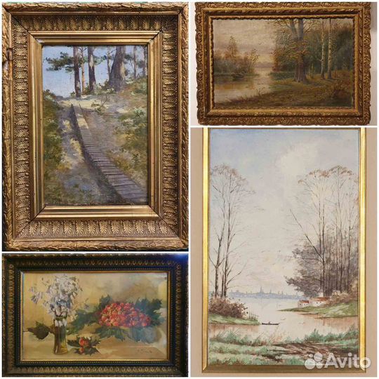 Антикварные картины масло акварели в наличии 19век