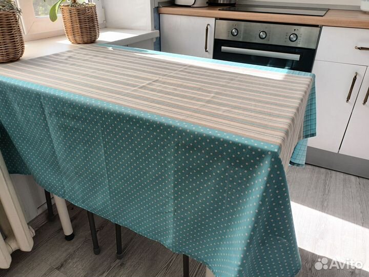 Скатерть рогожка 135 х 135 см голубая бежевая