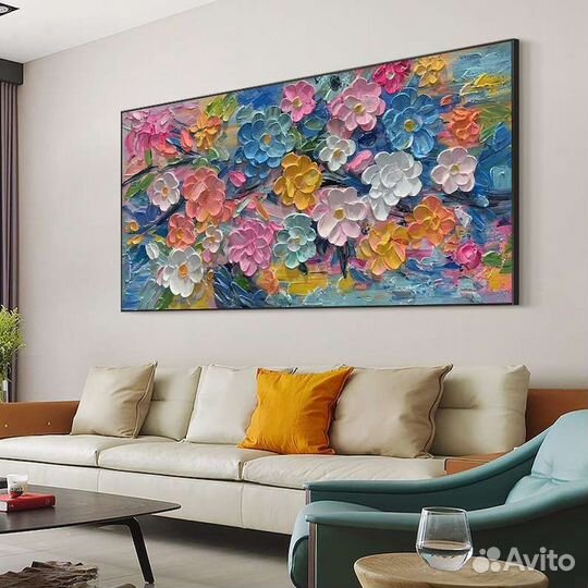 Текстурная картина маслом 3D Цветы в объёме