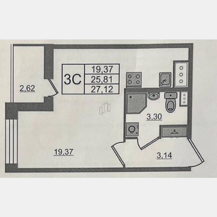 Квартира-студия, 27 м², 2/12 эт.