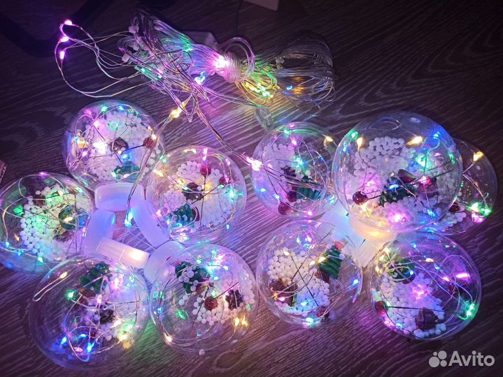 Гирлянды - штора, нить, шары, удлинители