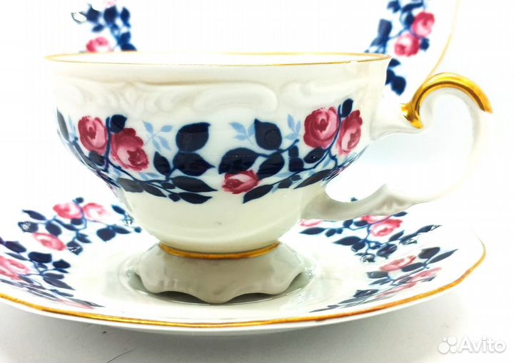 Кофейная тройка Weimar. Роспись кобальт