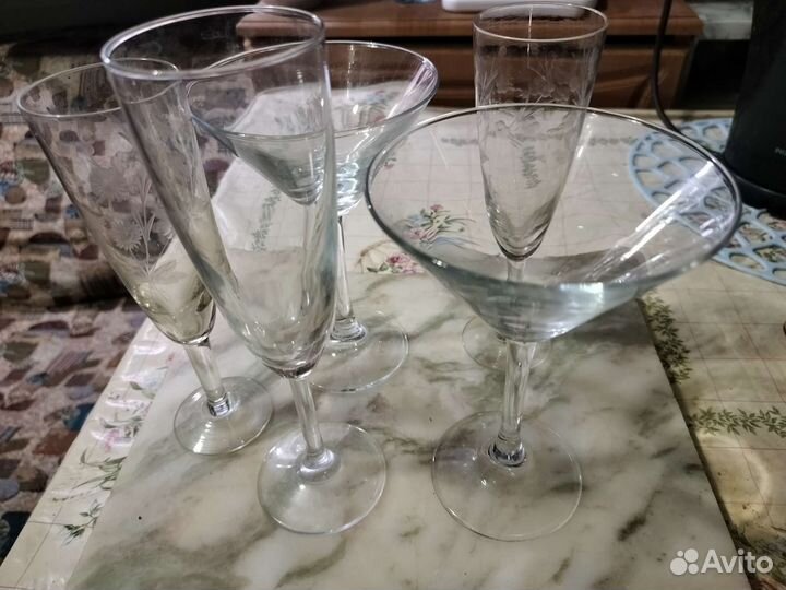 Бокалы СССР, под шампанское, коктейли, стекло