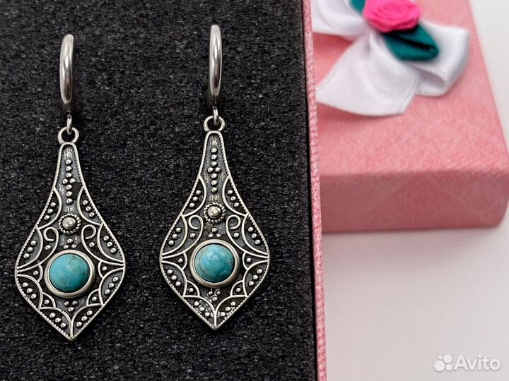 Серьги серебряные Бирюза