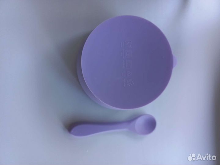 Тарелка детская силиконовая с ложкой