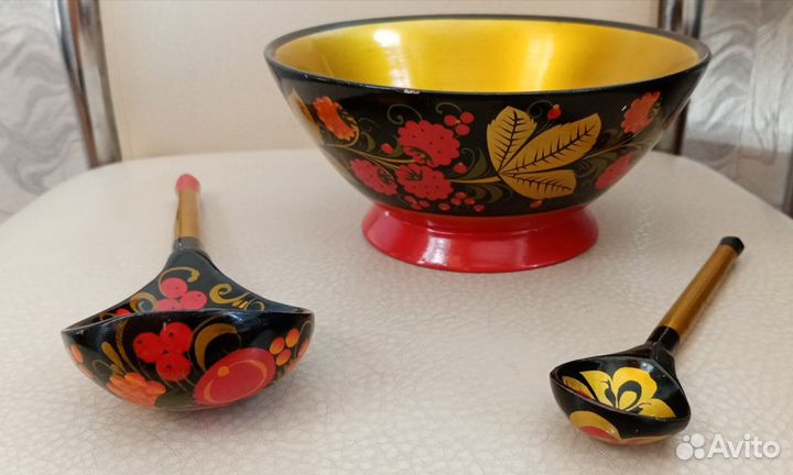 Конфетница и две ложки. Набор для специй. Хохлома