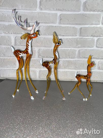 Статуэтка стеклянная семейство оленей Олень СССР