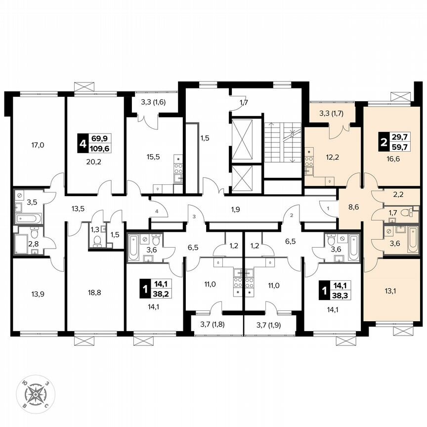 2-к. квартира, 59,7 м², 14/15 эт.