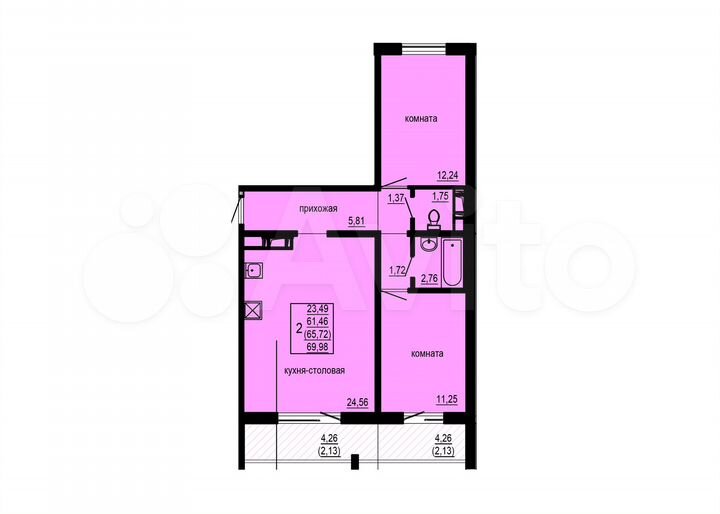 2-к. квартира, 65,7 м², 2/10 эт.