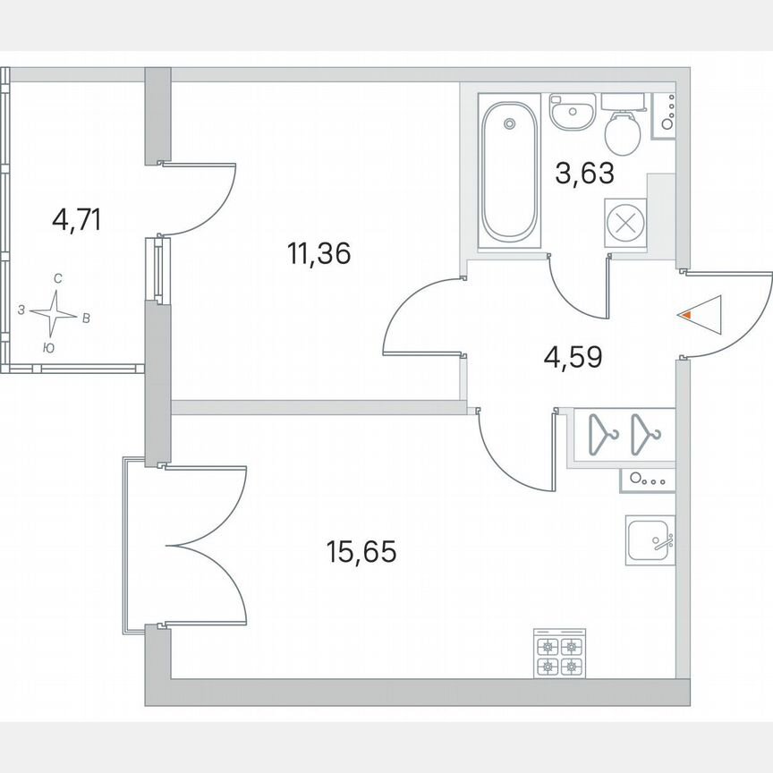 1-к. квартира, 36,6 м², 4/4 эт.