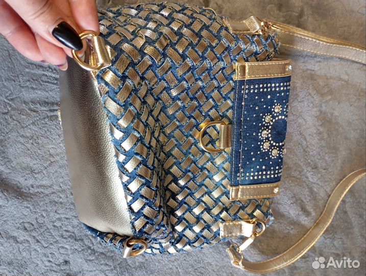 Сумка -рюкзак джинсовая со стразами