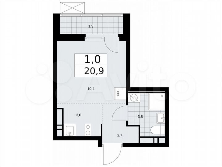 Квартира-студия, 20,9 м², 10/12 эт.