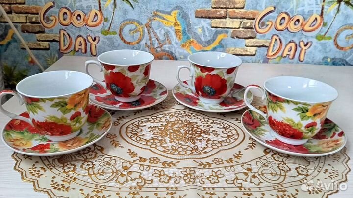 Чайные пары + заварочный чайник. Чашки Вербилки