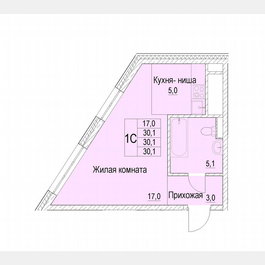 Квартира-студия, 30,1 м², 20/25 эт.