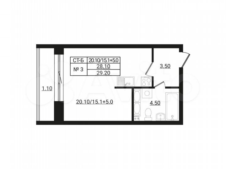 1-к. квартира, 29,2 м², 3/9 эт.