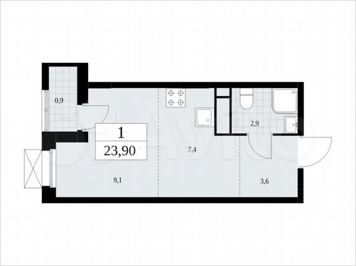 Квартира-студия, 23,9 м², 14/16 эт.