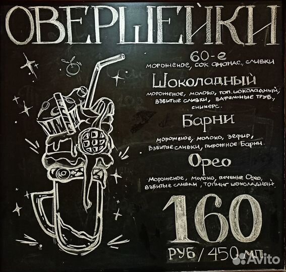 Роспись меловой доски для кафе, бара