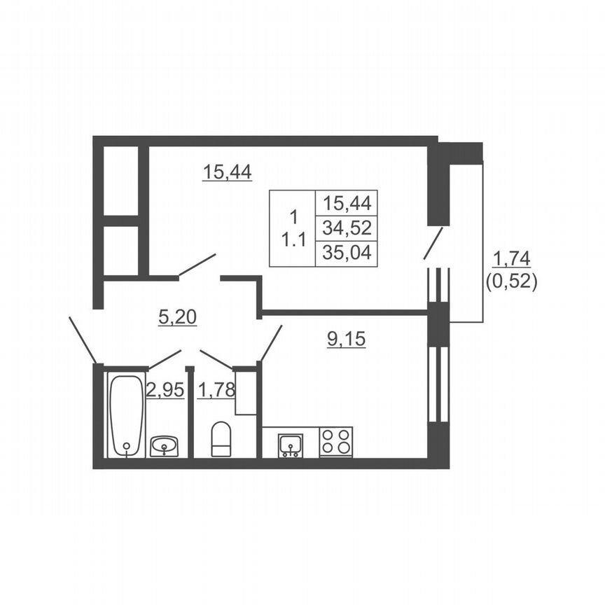 1-к. квартира, 35 м², 5/16 эт.