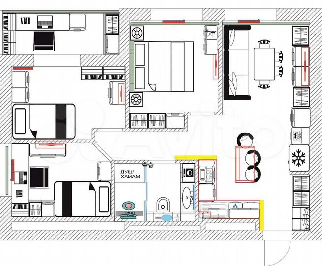 3-к. квартира, 60,6 м², 1/16 эт.