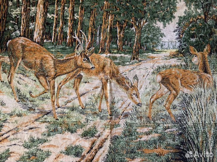 Ковер с оленями германия хлопок плюш велюр винтаж