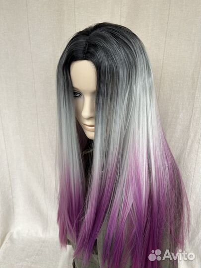 Парик длинный триколор цветной косплей