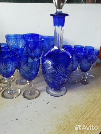 Графин фужеры рюмки цветной хрусталь СССР