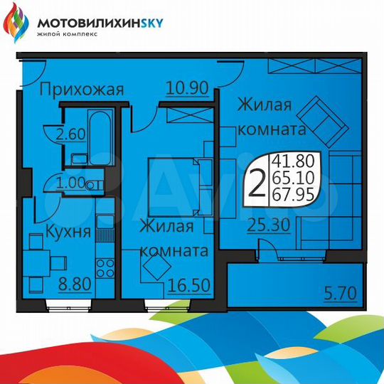 2-к. квартира, 64,3 м², 3/16 эт.