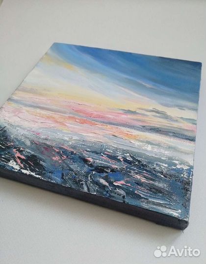 Абстракция маслом Морской пейзаж Маленькая картина