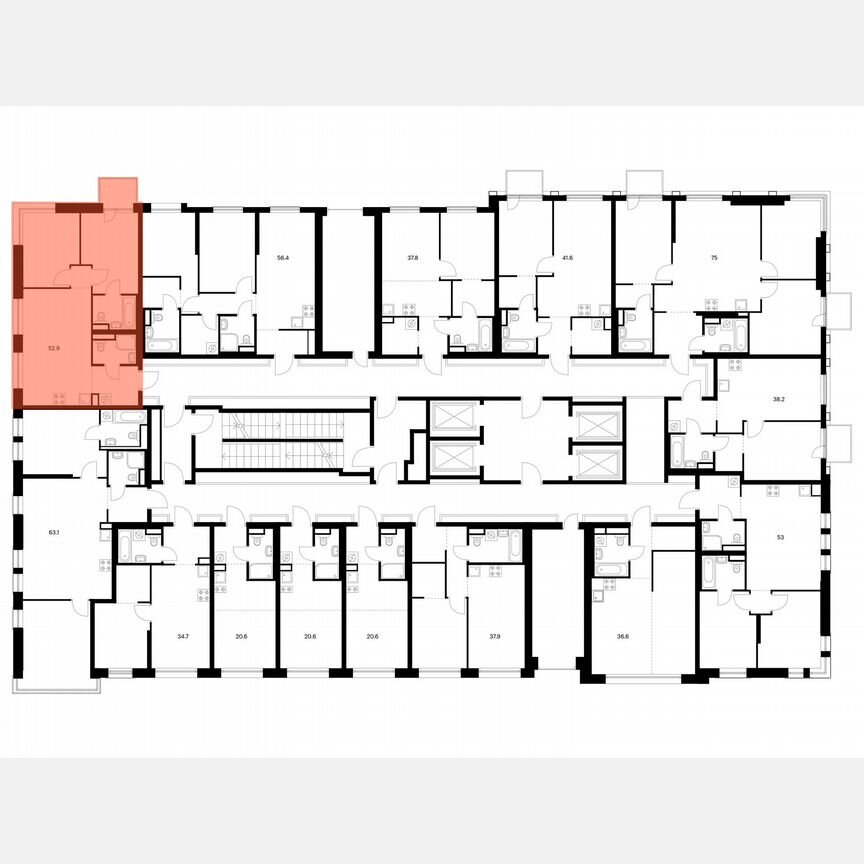 2-к. квартира, 52,9 м², 5/37 эт.