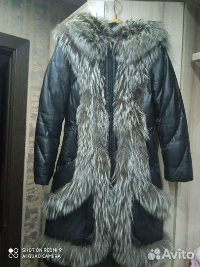 Женский кожаный пуховик натуральная кожа