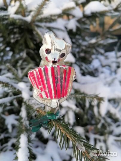 Ёлочная игрушка СССР. мишка С гармошкой