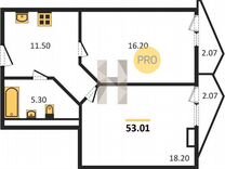 2-к. квартира, 53 м², 2/24 эт.