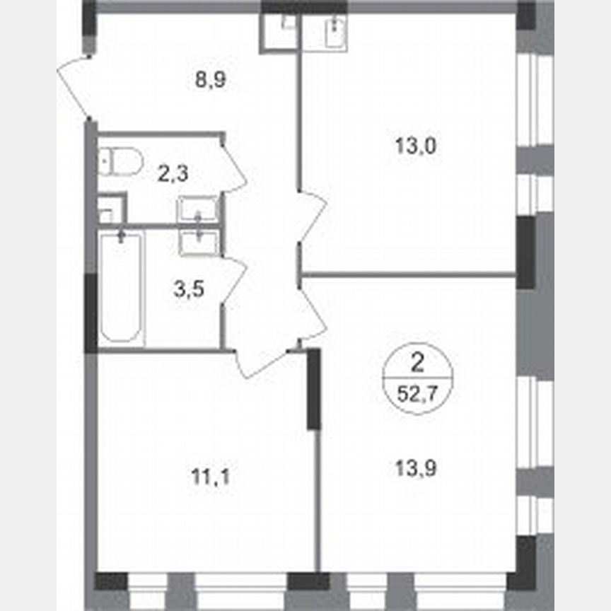 2-к. квартира, 52,7 м², 1/19 эт.