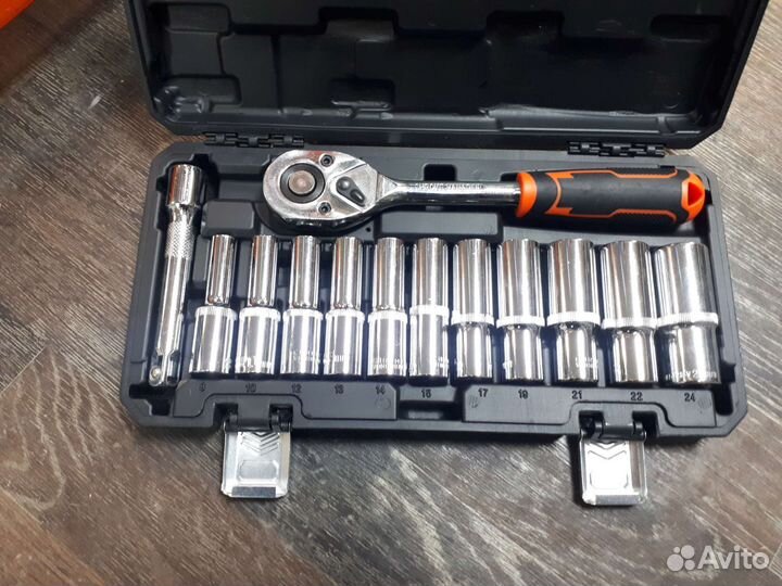 Набор головок удлиненных 8-24ммс трещоткой KQ