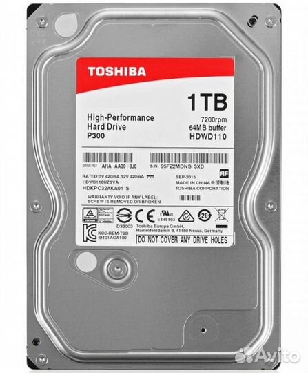 HDD toshiba P300 hdwd110uzsva, 1Тб, 3.5