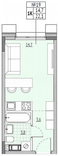 Апартаменты-студия, 22,1 м², 7/7 эт.