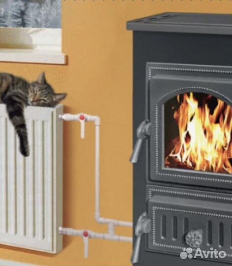 Печь камин с водяным контуром. Везувий 9-12квт