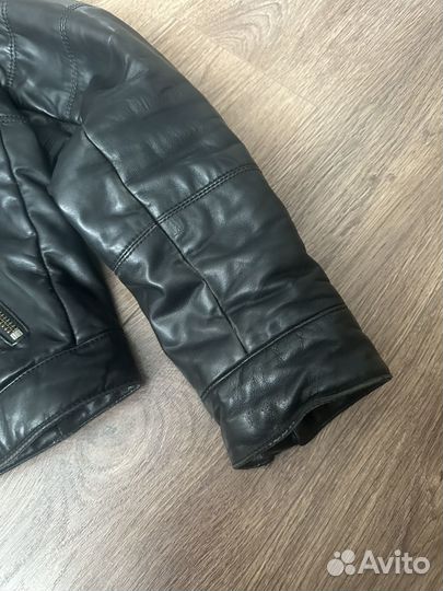 Куртка кожаная мужская зимняя с капюшоном