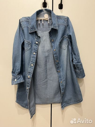 Джинсовая рубашка-туника на девочку 92-104 см