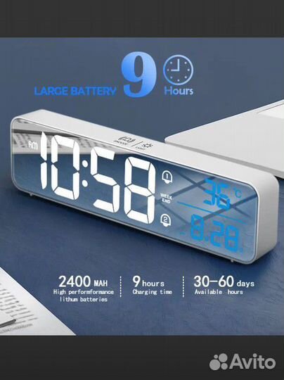 Цифровые светодиодные часы аккум. 2400 mAh (новые)