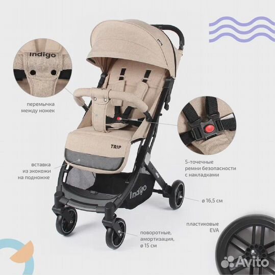 Коляска прогулочная trip (Indigo) -чемодан 7кг